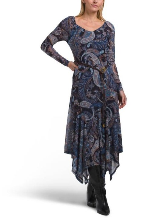 HARLOW AND ROSE Dresses & Skirts - HARLOW AND ROSE Mesh Handkercheif Hem Belted Dress